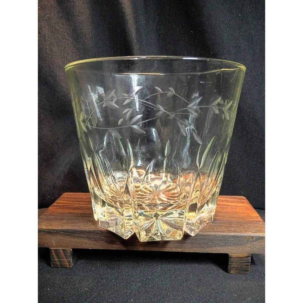Vintage Princess House Heritage Crystal Ice Bucket Etched Floral 1980s Barware